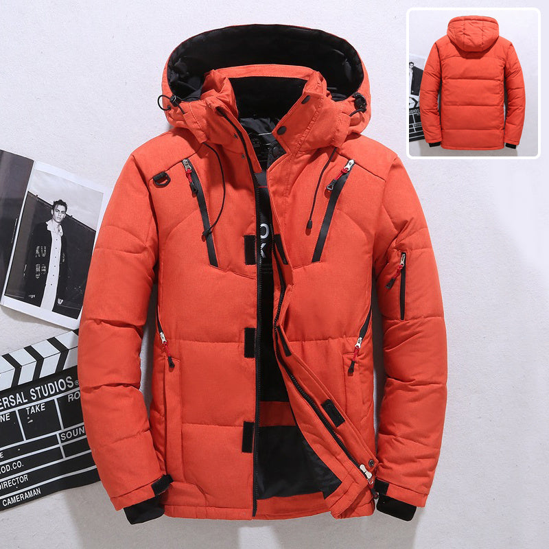 Veste d’Hiver Ultra-Chaud en Orange avec Capuche Amovible.