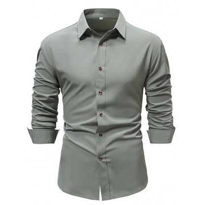 Chemise Homme à Manches Longues Couleur Unie - Élégance Business et Décontractée.