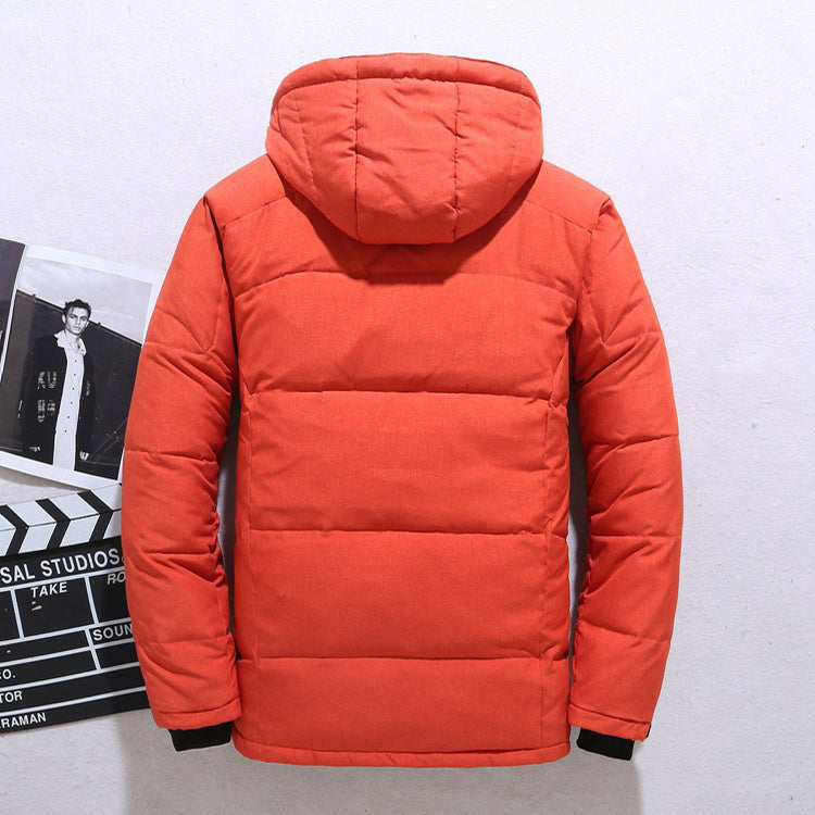 Veste d’Hiver Ultra-Chaud en Orange avec Capuche Amovible.