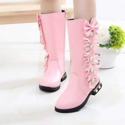 Bottes élégantes pour filles avec nœud et dentelle - Style Velvet