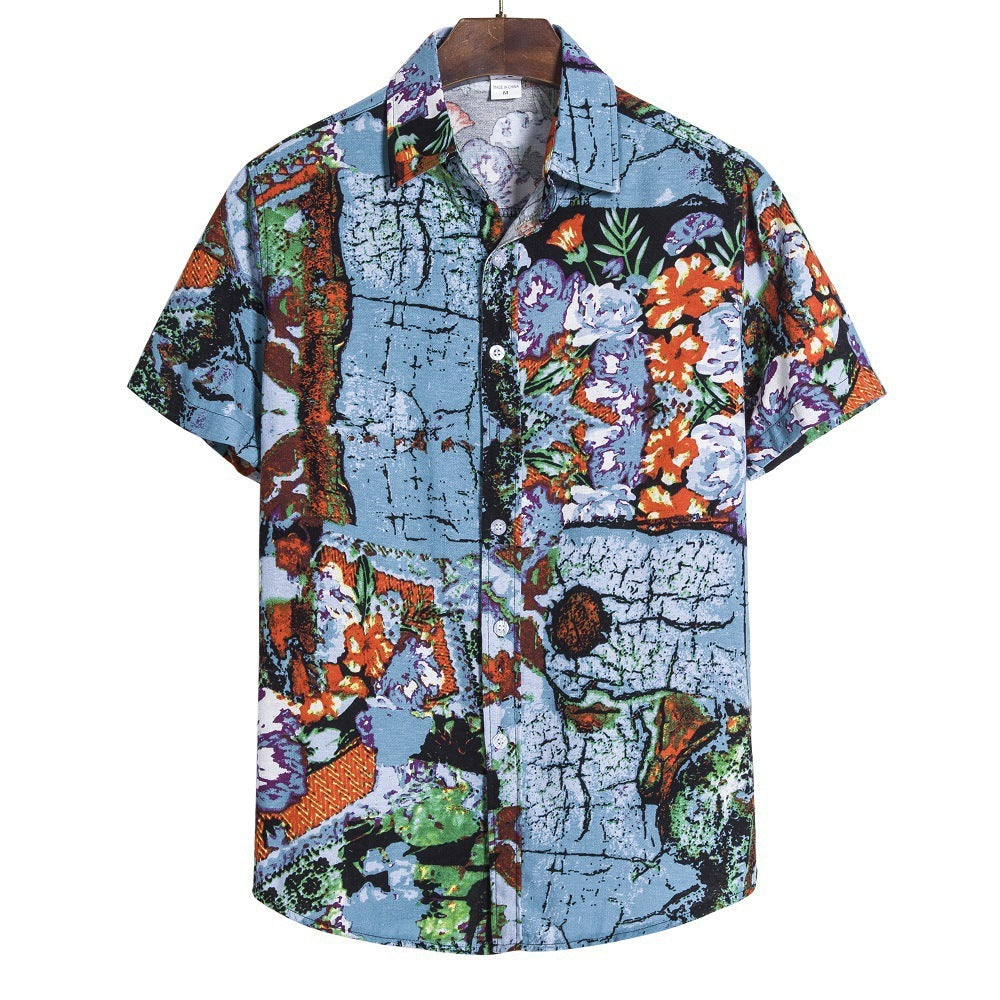 Chemise imprimée artistique à manches courtes pour homme - Style moderne et décontracté.