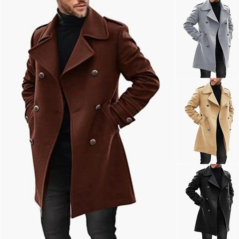 Manteau Long Double Boutonnage en Laine Élégant pour Homme.