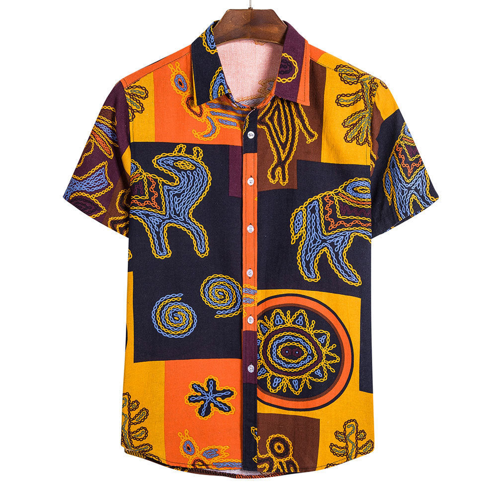 Chemise imprimée artistique à manches courtes pour homme - Style moderne et décontracté.