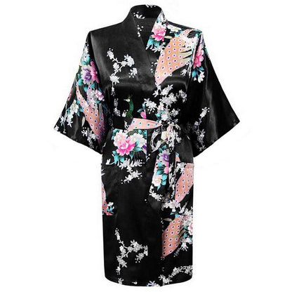 Kimono Satin Femme - Peignoir Élégant à Motifs Floraux.