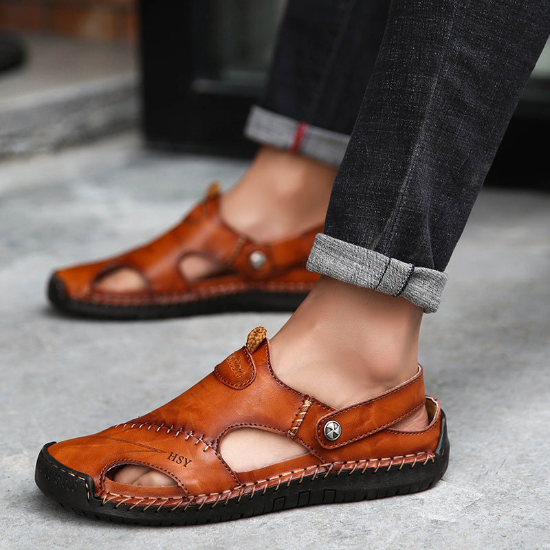 Sandales d'été en cuir véritable pour hommes – Style, confort et qualité pour vos journées estivales.