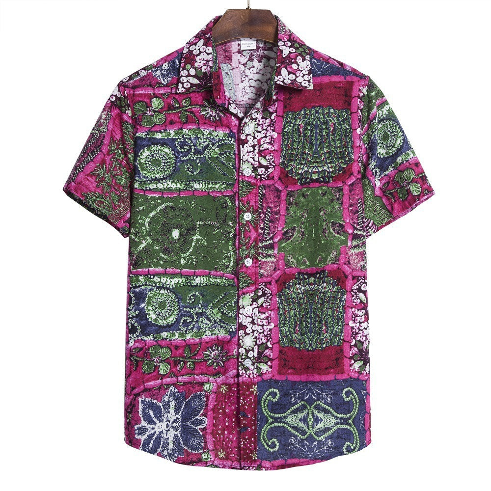 Chemise imprimée artistique à manches courtes pour homme - Style moderne et décontracté.