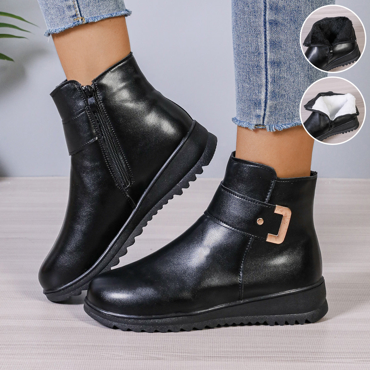 Bottines d'hiver en cuir pour femmes, élégantes et tendance.