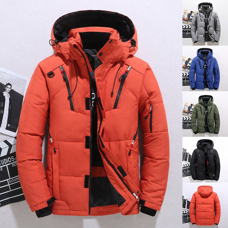 Veste d’Hiver Ultra-Chaud en Orange avec Capuche Amovible.