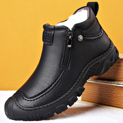 Bottes de Neige Homme en Cuir avec Doublure Chaude et Fermeture Éclair.