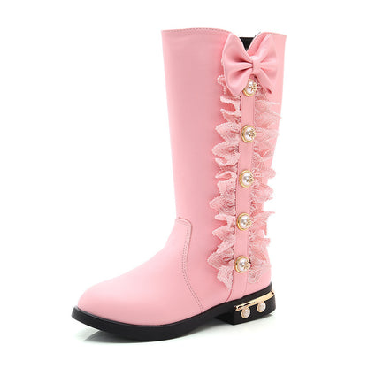 Bottes élégantes pour filles avec nœud et dentelle - Style Velvet