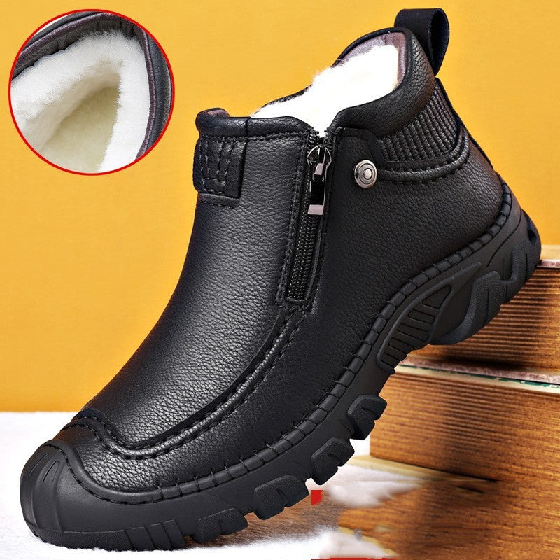 Bottes de Neige Homme en Cuir avec Doublure Chaude et Fermeture Éclair.