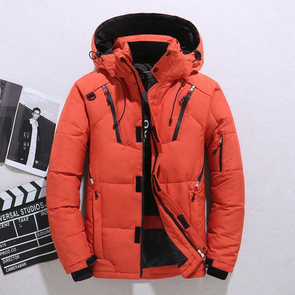 Veste d’Hiver Ultra-Chaud en Orange avec Capuche Amovible.