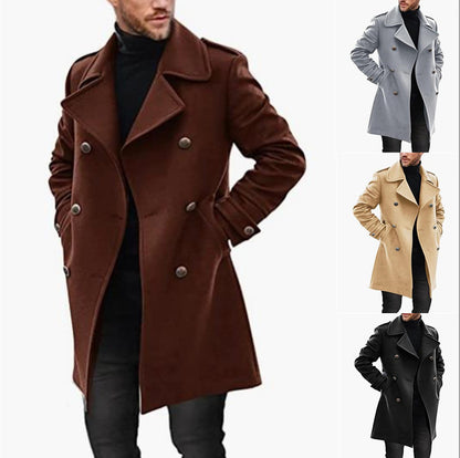 Manteau Long Double Boutonnage en Laine Élégant pour Homme.