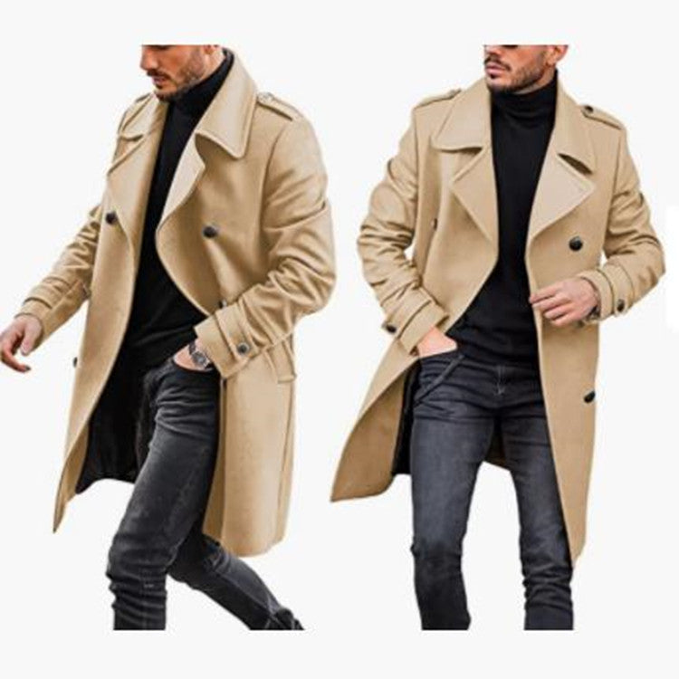 Manteau Long Double Boutonnage en Laine Élégant pour Homme.