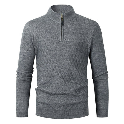 Pull Zippé à Col Montant en Maille losangée – Élégance et Confort pour Toutes Occasions.