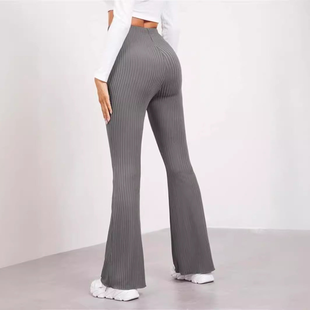 Pantalon Évasé en Maille Côtelée – Style Décontracté et Tendance