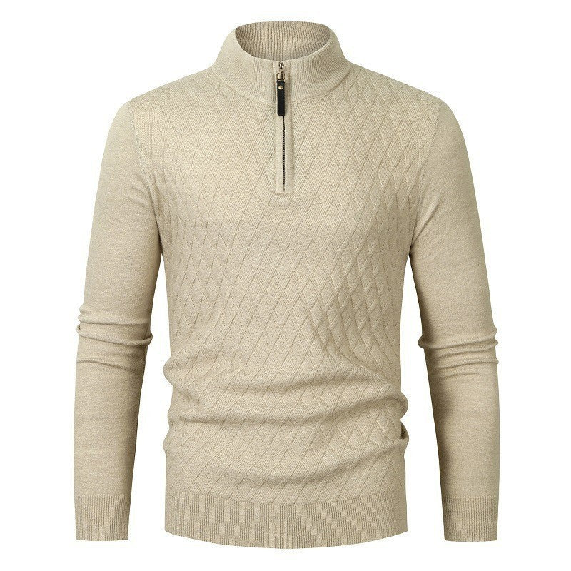 Pull Zippé à Col Montant en Maille losangée – Élégance et Confort pour Toutes Occasions.