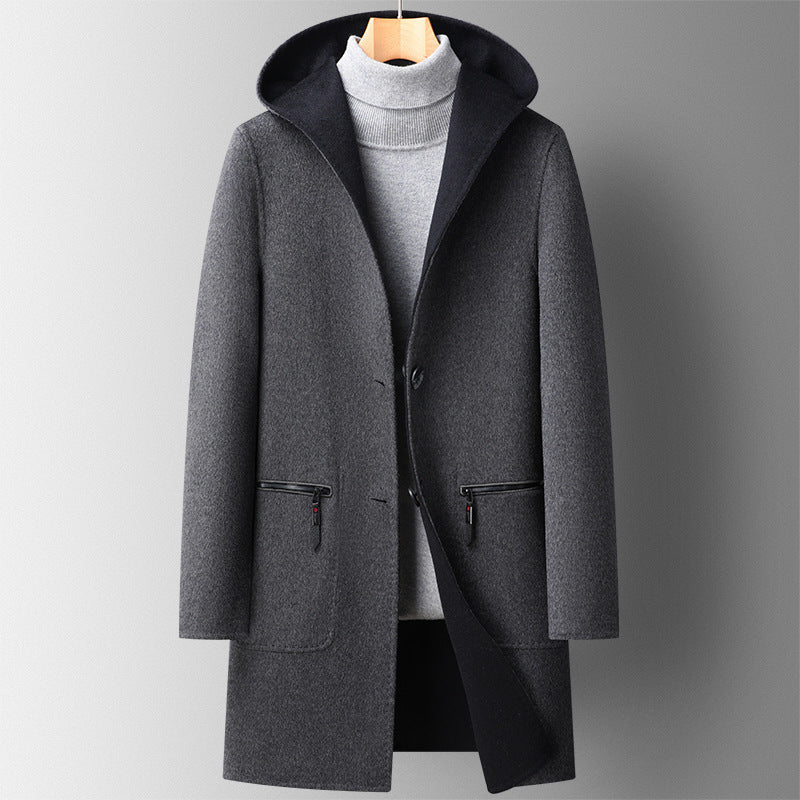 Manteau élégant en laine avec capuche pour homme.