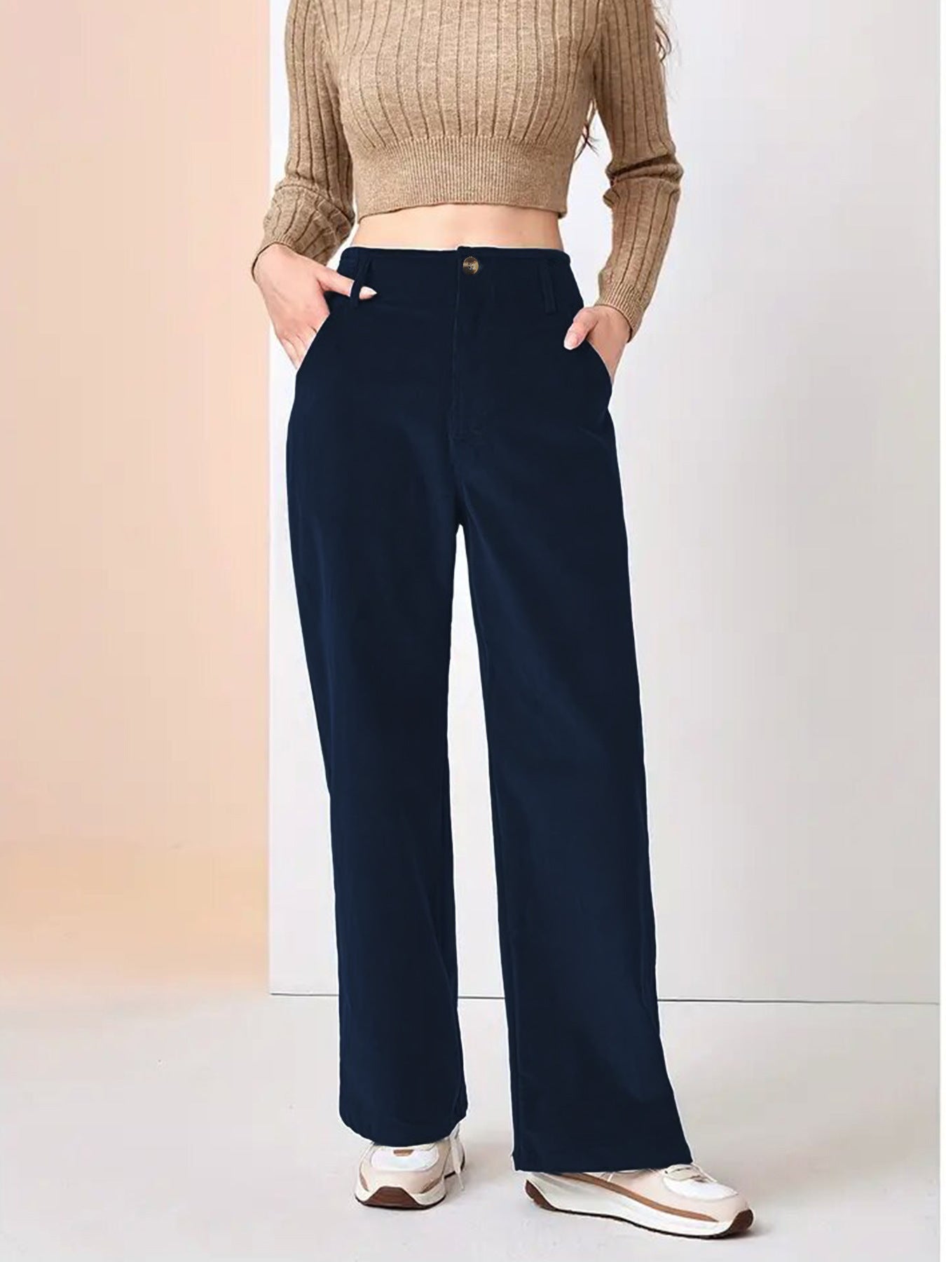 Pantalon Large en Velours Côtelé pour Femme - Élégance et Confort.