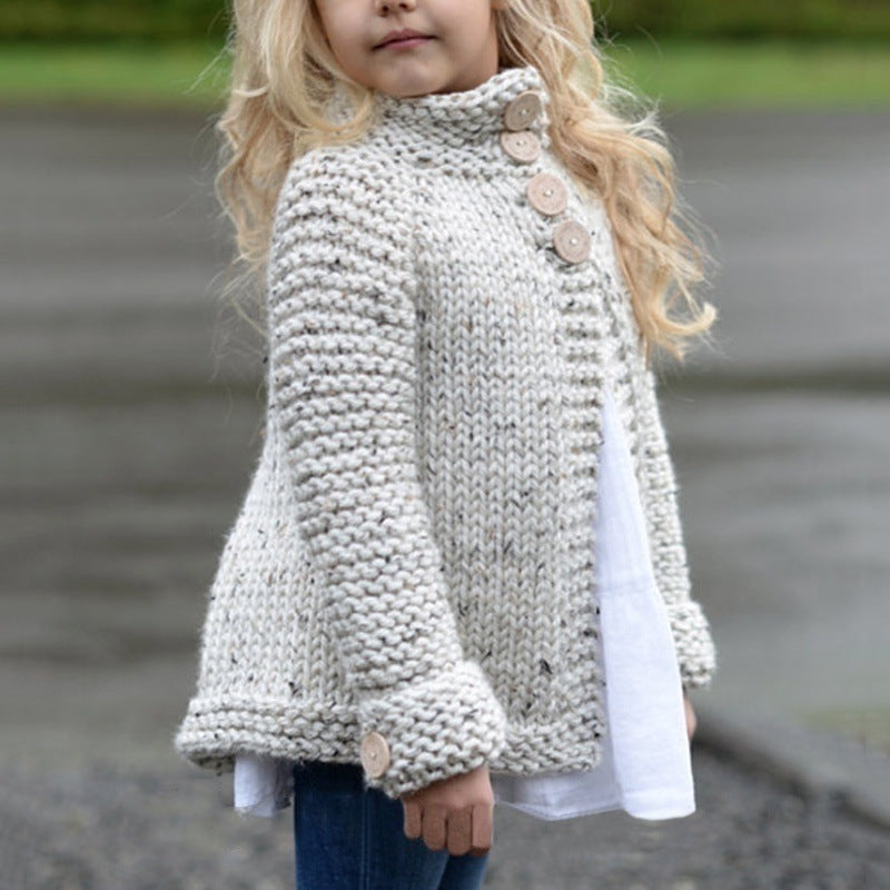 Cardigan Tricoté pour Filles - Col Montant, Automne et Hiver