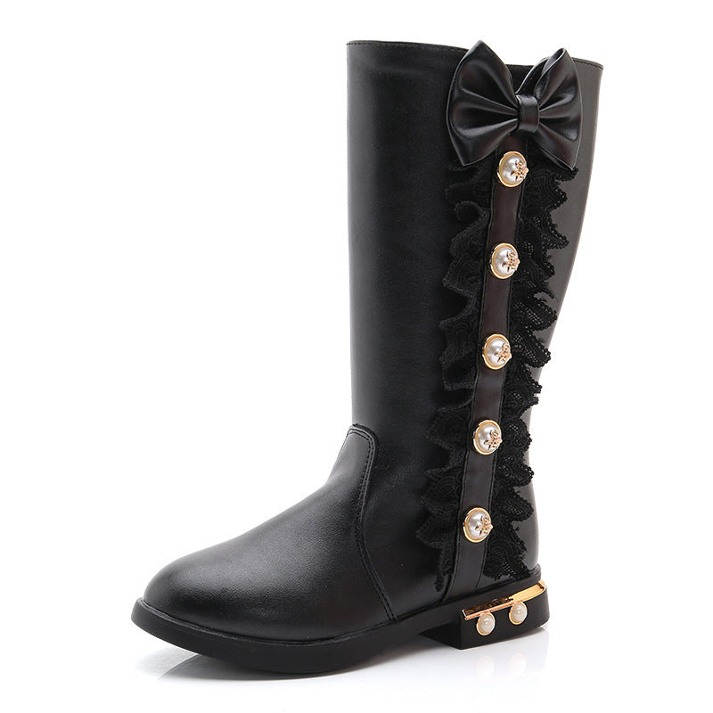 Bottes élégantes pour filles avec nœud et dentelle - Style Velvet