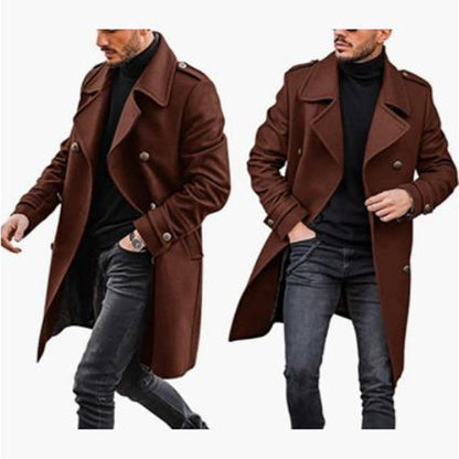 Manteau Long Double Boutonnage en Laine Élégant pour Homme.