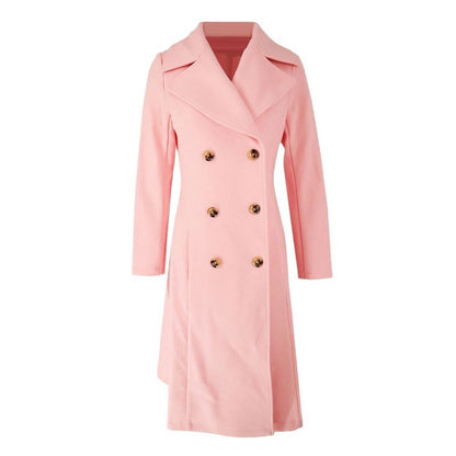 Manteau Long Élégant à Double Boutonnage - Couleur Rose.