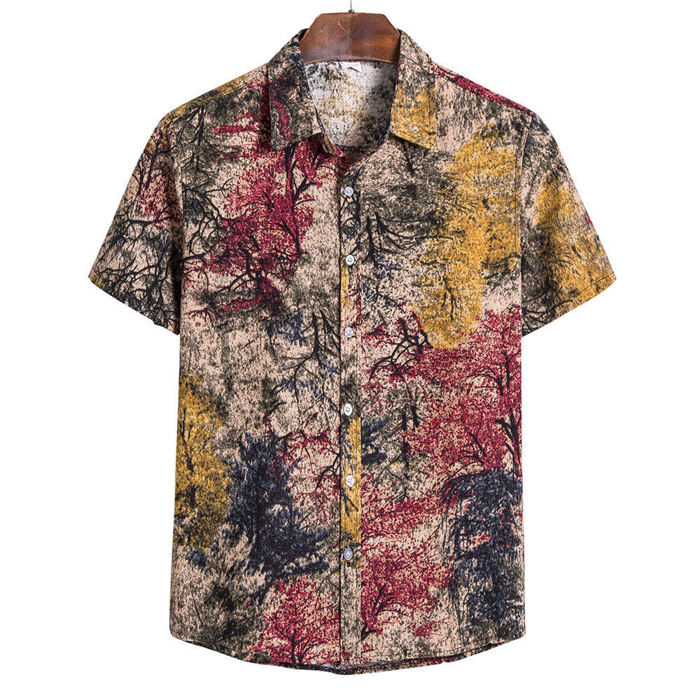 Chemise imprimée artistique à manches courtes pour homme - Style moderne et décontracté.