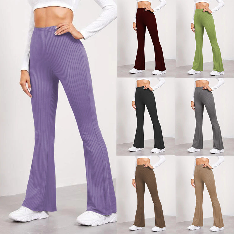 Pantalon Évasé en Maille Côtelée – Style Décontracté et Tendance