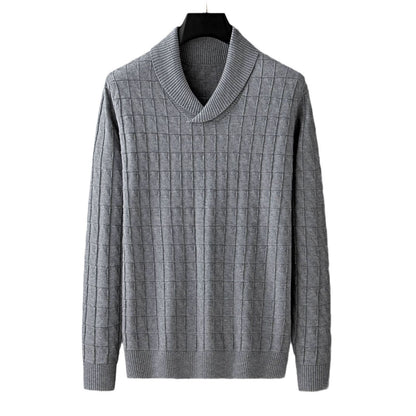 Pull Homme Col Châle à Motif Carreaux - Élégance et Confort.