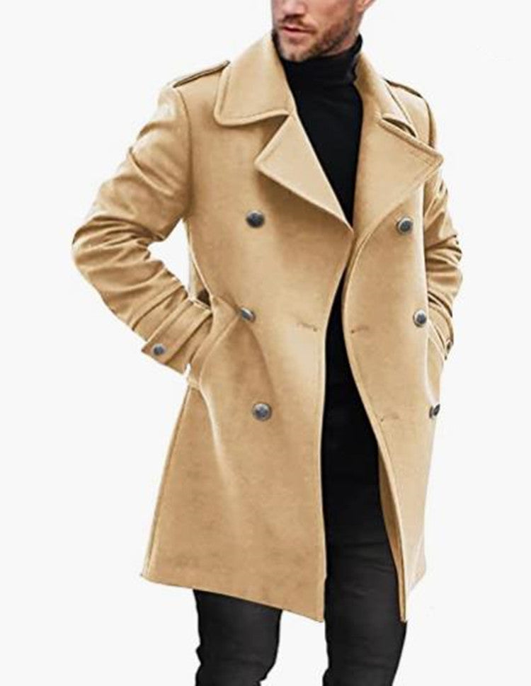 Manteau Long Double Boutonnage en Laine Élégant pour Homme.