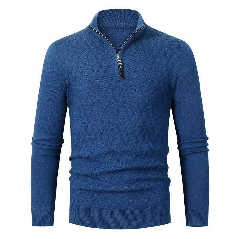 Pull Zippé à Col Montant en Maille losangée – Élégance et Confort pour Toutes Occasions.