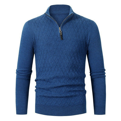 Pull Zippé à Col Montant en Maille losangée – Élégance et Confort pour Toutes Occasions.