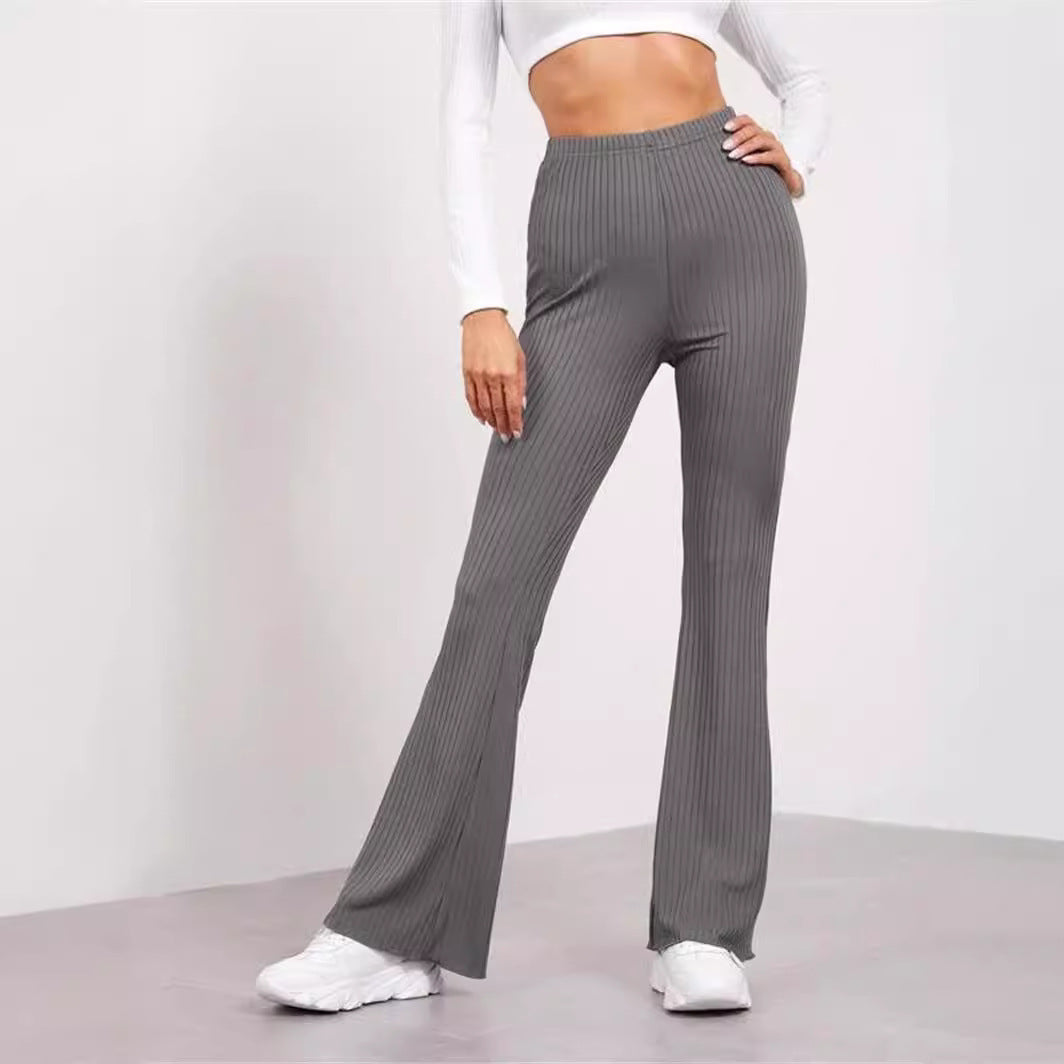 Pantalon Évasé en Maille Côtelée – Style Décontracté et Tendance