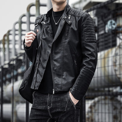 Blouson Biker en Similicuir Noir pour Homme.