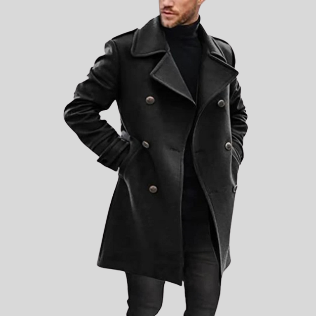 Manteau Long Double Boutonnage en Laine Élégant pour Homme.