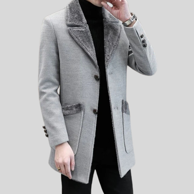 Manteau Long en Laine à Col Doublé en Fausse Fourrure pour Homme.