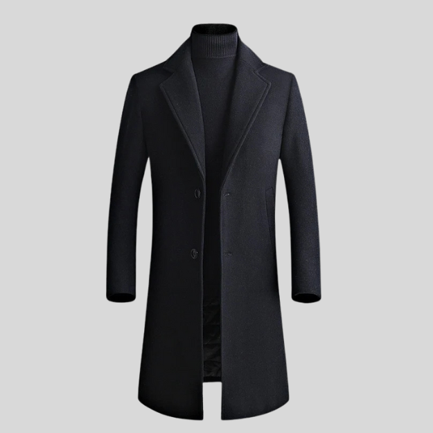 Manteau Long Élégant à Boutonnage Simple pour Homme.