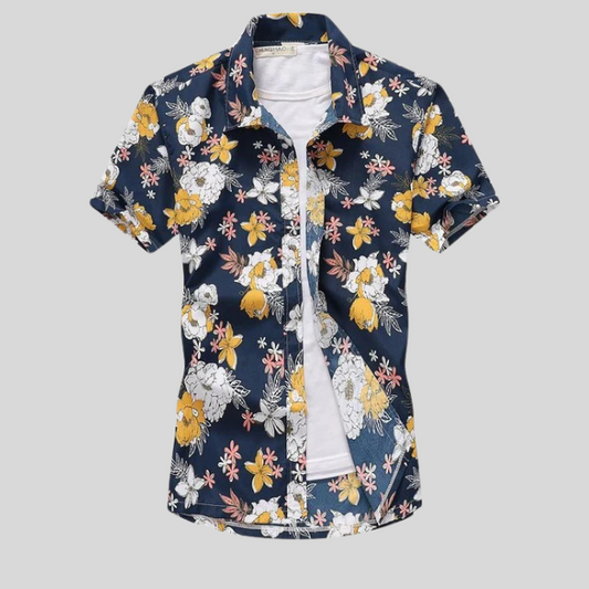 Chemise à manches courtes hawaïenne imprimée florale - Style décontracté et tendance.