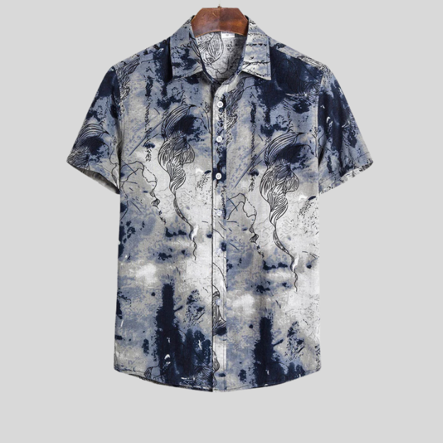 Chemise imprimée artistique à manches courtes pour homme - Style moderne et décontracté.