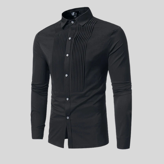 Chemise Habillée Noire à Plis – Élégance Moderne pour Homme.