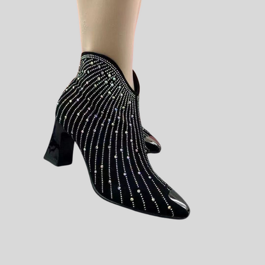 Bottines Élégantes en Velours Noir avec Strass Étincelants