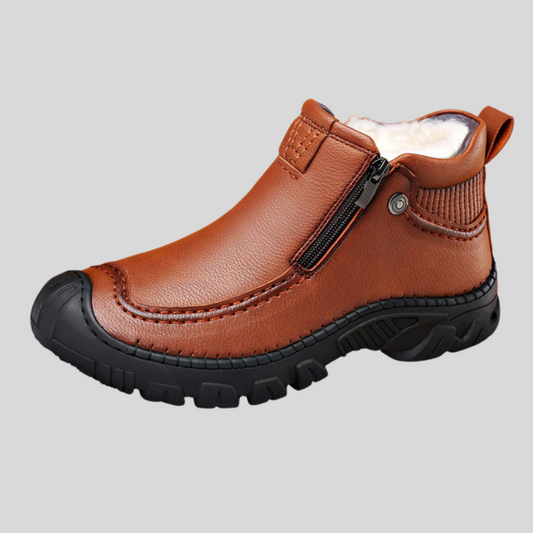 Bottes de Neige Homme en Cuir avec Doublure Chaude et Fermeture Éclair.