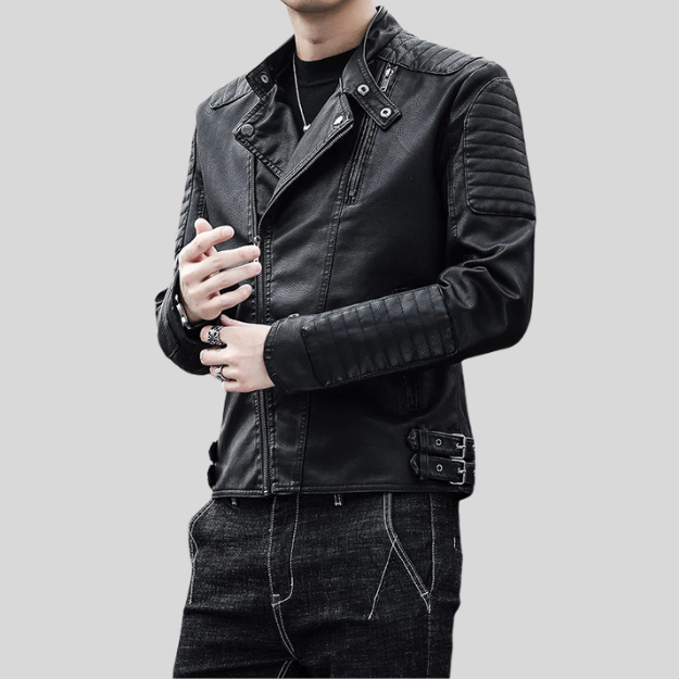 Blouson Biker en Similicuir Noir pour Homme.