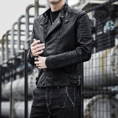 Blouson Biker en Similicuir Noir pour Homme.