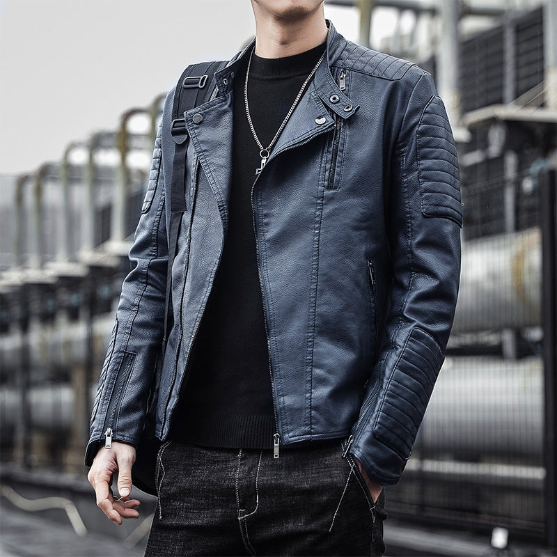 Blouson Biker en Similicuir Noir pour Homme.