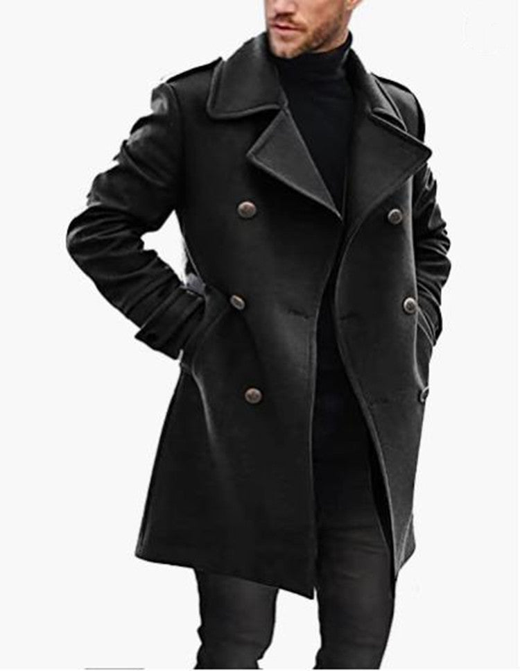 Manteau Long Double Boutonnage en Laine Élégant pour Homme.