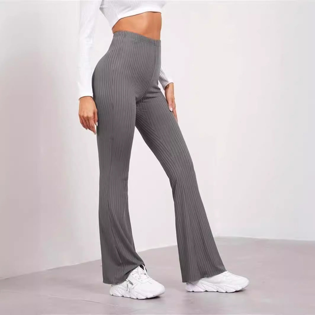 Pantalon Évasé en Maille Côtelée – Style Décontracté et Tendance