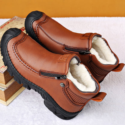 Bottes de Neige Homme en Cuir avec Doublure Chaude et Fermeture Éclair.