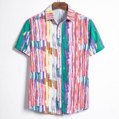 Chemise imprimée artistique à manches courtes pour homme - Style moderne et décontracté.